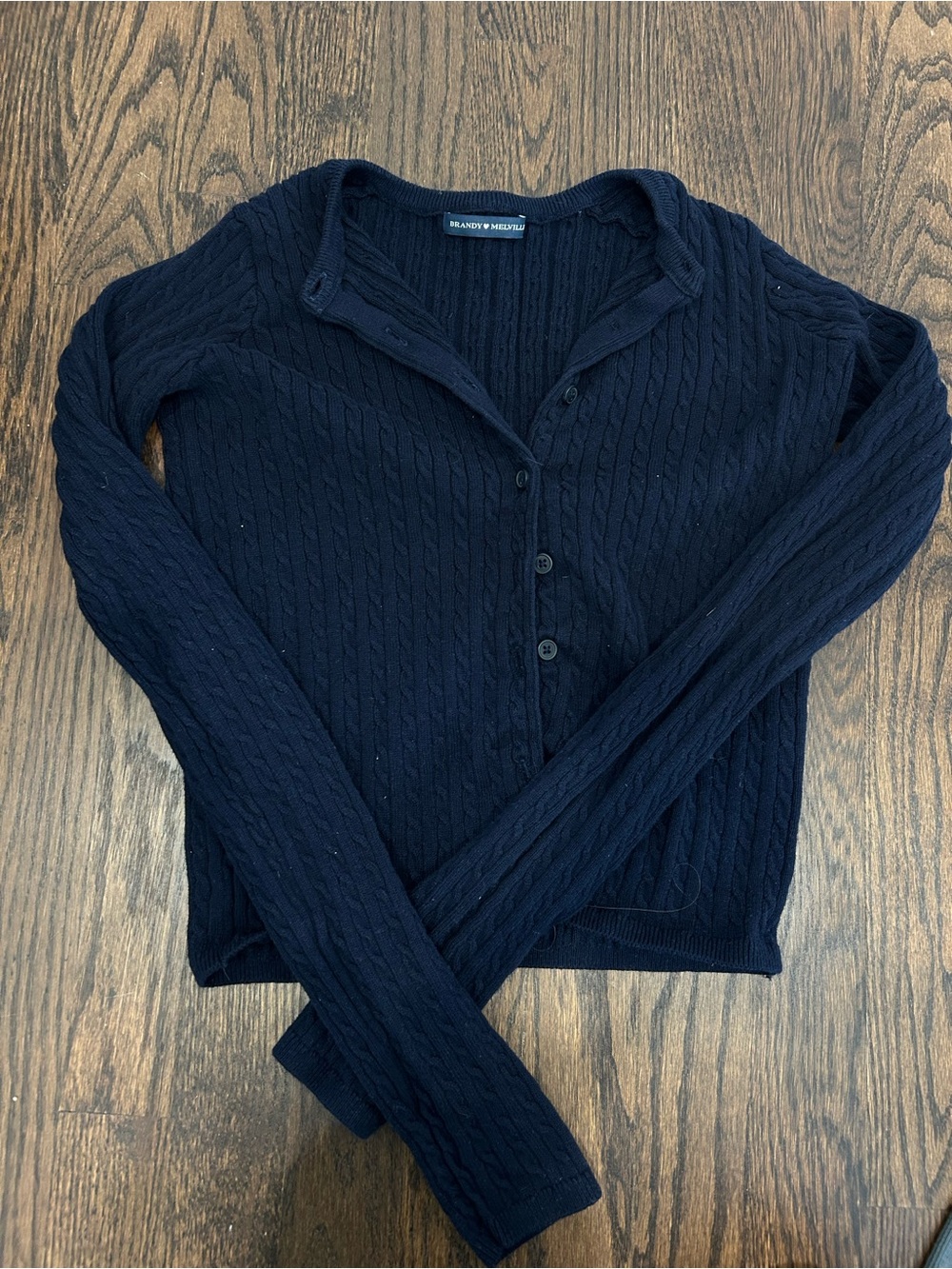 Brandy Melville Elaina Cable Knit Cardigan In Navy